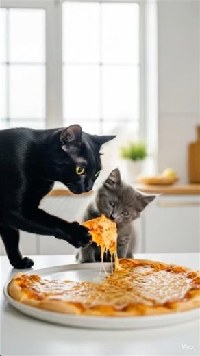 Cute Cat & Baby Cat Eating Pizza 🍕😻