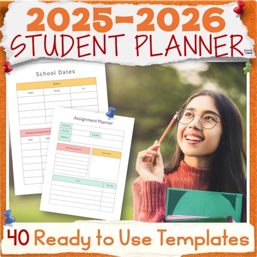 2025-2026 Student Planner - Students Plan Book Printable Planning Templates
