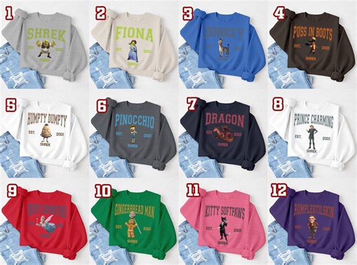 Shrek Group Matching Sweatshirt, Personalized Shrek Birthday Family Shirt, Shrek Princess Fiona Donkey Characters Shirt SL4P03 - Etsy