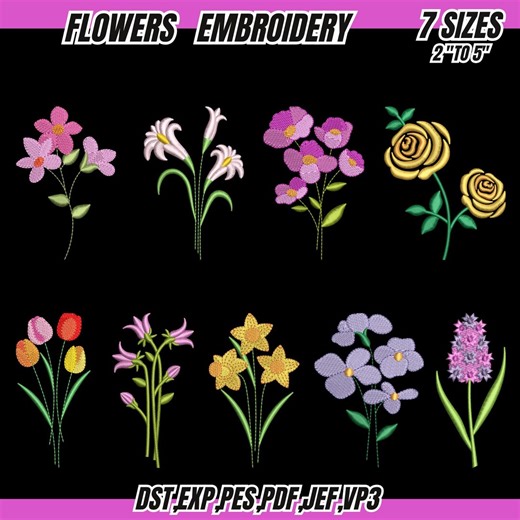 Wild Flower Machine Embroidery Designs, Flowers Botanical Daffodil Embroidery, Wildflower Emnroidery Pattern, Mini Flower Embroidery, 7 Size - Etsy