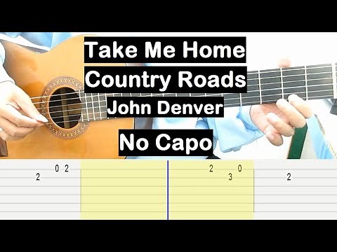 Take Me Home Country Roads Guitar Tutorial (John Denver) Melody Guitar Tab (No Capo) Guitar Lesson