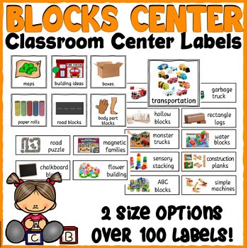 Blocks Center Labels for 3K, Pre-K, Preschool and Kindergarten