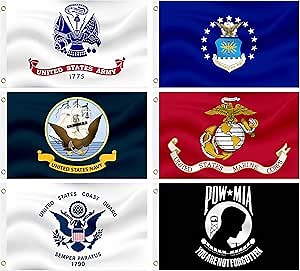 2x3 Feet Single Sided Polyester Military Flags with 2 Grommets Set of Five Branches - Army Flags Set Space Force - Licensed Armed Forces Flag - American Flag Banners for Outside or Inside Home Use