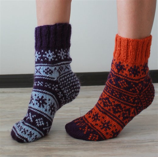 Hand Knit Socks Handmade Fair Isle Nordic Socks READY TO SHIP - Etsy