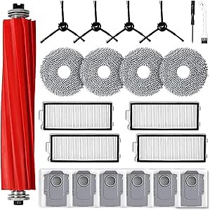 Accessories Kit for Roborock Qrevo S/Qrevo Pro Robot Vacuum Cleaner, 1 Main Brushes, 6 Dust Bags, 4 Side Brushes, 4 HEPA Filters, 4 Mop Cloths, Cleaning Tool, Attachments Replacement Parts 21pcs