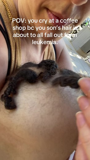 Was on a coffee date with my little family and took my son’s Sonic Hat off and noticed his hair is holding on by a thread. TJ was diagnosed with B Cell ALL leukemia on 1/23/25. His beautiful curls held on best they could. I know it will grow back but this is a constant visual reminder my baby is sick and no, I’m not OK—but I will be when he is. #cancer #leukemia #family #hairloss #new