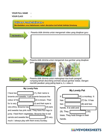 Descriptive text worksheet for 7