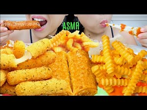ASMR Fried Cheesy Mozzarella Sticks ♥︎ Crinkle Fries ♥ Egg Roll 먹방 No Talking suellASMR