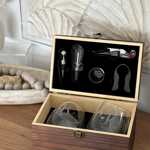 Engraved Wine Box Gift Set With Custom Wine Glasses, Perfect Personalized Anniversary or Wedding Present - Etsy