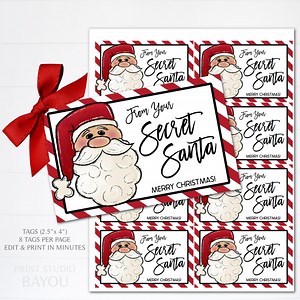 Printable Secret Santa Gift Tags: Editable Christmas Holiday Template (PDF Download) - Etsy