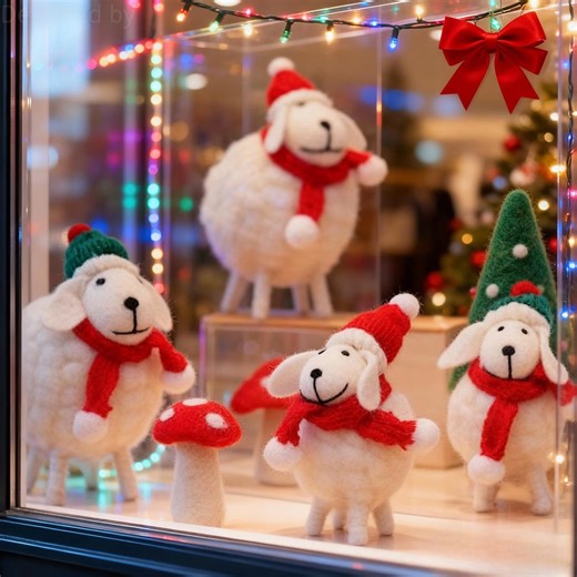 Handmade Wool Felt Sheep Christmas Ornament | Red Hat Lamb - Etsy