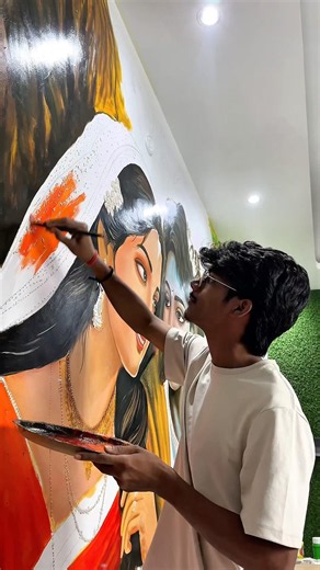 7 Days in 30 seasons 🙏🔥 #painting #wallpainting #radhakrishna #shorts #viral