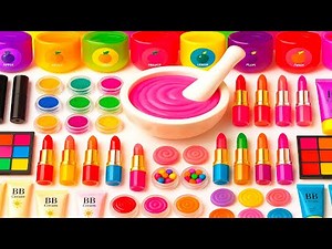 Cute Pink Slime Making with Eyeshadow, Glitter Mixing, Makeup, Cosmetics 🌈 ASMR Slime