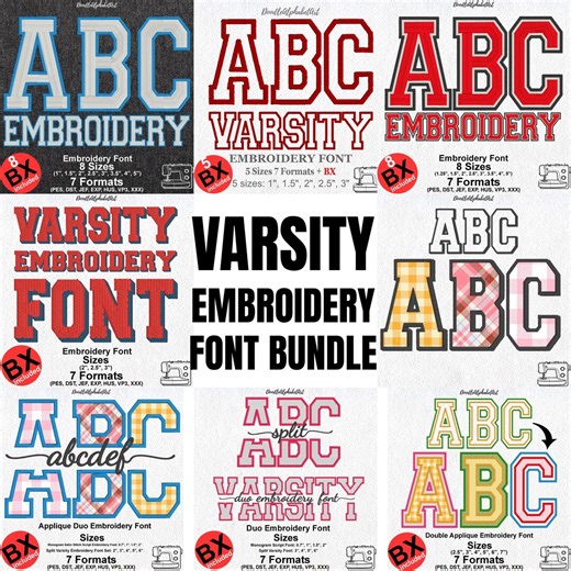 Varsity Embroidery Fonts Bundle, 2-color, 3-color, Applique Varsity BX Font Embroidery Designs - Etsy