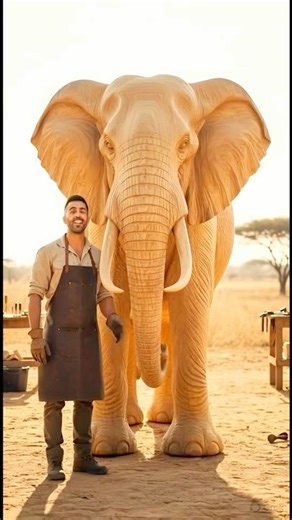 Hand craft elephant 🐘 statue from wood | satisfying ￼ #ai #animals #crafting #elephant