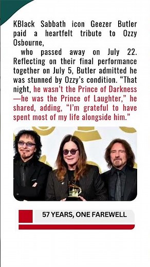 Ozzy Osbourne’s Final Moments - Geezer Butler’s Emotional Tribute After 57 Years of Friendship