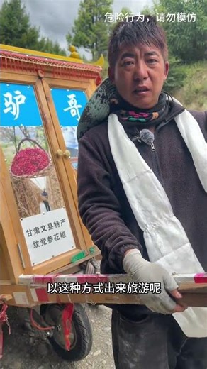 甘肃陇南大哥拉着亲戚给做的板车出来徒步旅行 #徒步旅行 #徒步西藏 #户外生活