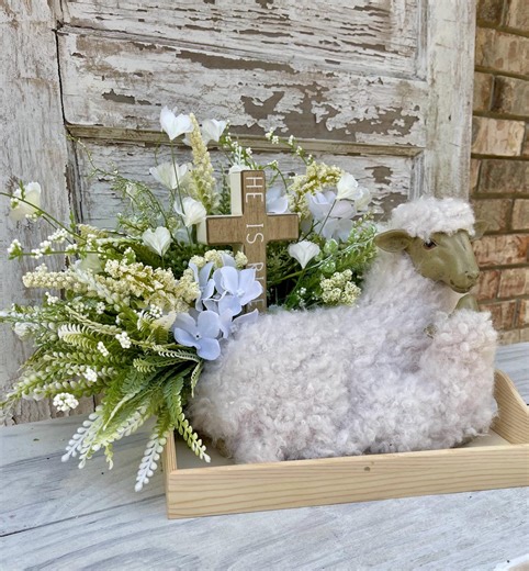 Lamb of God Easter Centerpiece – Faith Inspired Spring Decor – Cross & Lamb Tabletop Arrangement - Etsy