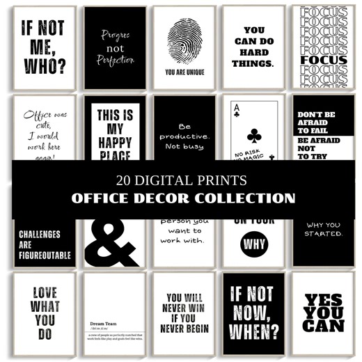 Office Motivational Quotes Work Set of 20 Posters: Black & White Minimalist Digital Download Prints - Etsy