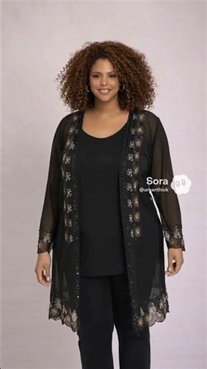Antthony Studio Black Embroidered Tank & Sheer Cardigan Set Plus Size 2X Beaded