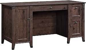 Sauder Carson Forge Rustic Vintage Computer Desk with Drawers Storage, in Coffee Oak finish