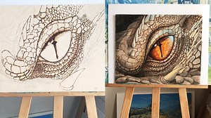'Drawing Smaug's Eye on Wooden Board Using Pyrography'