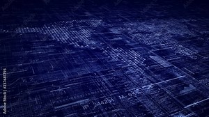 Technological HUD intro with world map.Futuristic Heads Up Display with infographic elements and text code.UI tech opener.Blue.Type 4