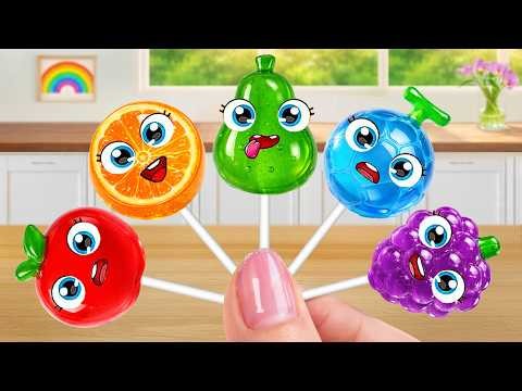 Cute Rainbow Mixed Fruit Jelly Lollipops 🍇🌈 How To Make Miniature Fruit Jelly Decorating 🍉Magic Cake