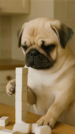 Unbelievable! Pug Stacks Blocks Like a Pro Builder 🐶🧱 | Funny Animal Shorts
