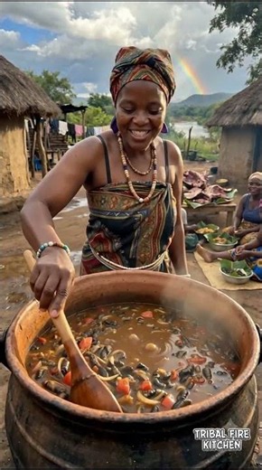 Tsonga Tribal Cuisine: Mopani Worm Stew in Ultra Realistic Village Scene