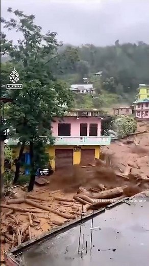Moment landslide takes out building in India | AJ #shorts