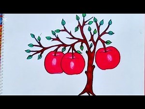 How to draw a apple tree very easy ll apple tree drawing with colour pencil