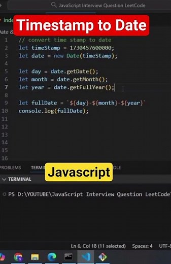 Convert Timestamp to Date in Javascript | javascript interview question #shorts #coding #javascript