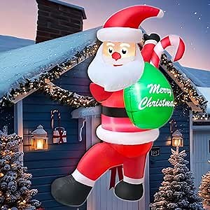 6 FT Tall Christmas Inflatables Climbing Santa Claus Outdoor Decorations, Funny Hanging Santa Inflatable with Gift Bag Build-in LED Lights Blow Up Yard Inflatable for Xmas Holiday Party Winter Decor