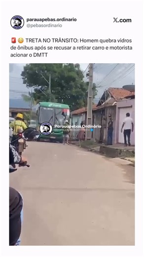 Parauapebas Ordinário on Instagram: "Na manhã desta sexta-feira, em Parauapebas, um desentendimento no trânsito terminou em vandalismo. Segundo relato de testemunhas, o motorista de um ônibus pediu que um condutor retirasse o carro, que estava atrapalhando a passagem do coletivo, mas o homem se recusou a sair do local. Diante da negativa, o motorista acionou o DMTT. Irritado com a situação, o condutor ficou com raiva, quebrou o para-brisa do ônibus e fugiu em seguida. Após o ocorrido, a Polícia