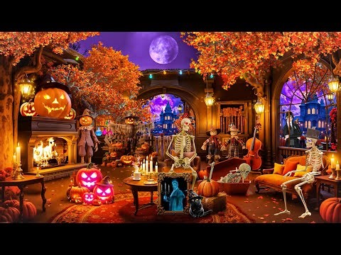 Haunted Halloween 2025 🎃 Relaxing Halloween Jazz Music & Fireplace Sounds 👻 Halloween Ambience
