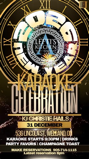 ✨ NEW YEAR’S EVE AT LEFTI’S! ✨ It’s time to start thinking about where you’re going to ring in the new year… it’ll be here before you know it! Join us for a night of Karaoke, celebrations, and a midnight champagne toast. 🎤 Sip, sing, and send off 2025 in style! Reserve your spot or just show up ready to party — we’ve got the vibes covered. | Lefti's Kitchen Bar