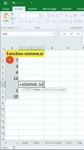 Excel fonction Somme.si