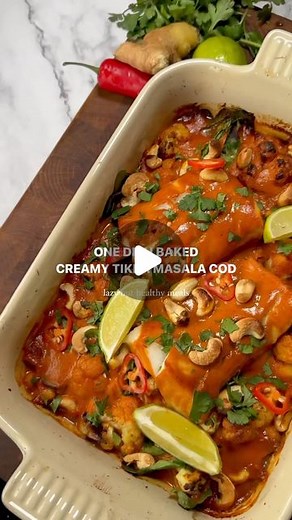 Emily English on Instagram: "ONE DISH BAKED CREAMY COCONUT TIKKA MASALA COD 👇🏼 You guys loved how simple and easy my one dish thai baked cod was and here is another amazingly easy dinner idea. The creamy coconut sauce in this is a dream, swap out the protein to suit your preferences and enjoy. 1 tin light coconut milk 3 tbsp tikka spice paste 1 tbsp honey 1 tsp ginger puree 3 tbsp tomato puree 2 cod fillets 1 small head of cauliflower 1 red onion 1 red chilli 1 garlic clove Handful of spinach 
