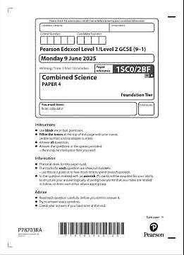 2025 Pearson EDEXCEL GCSE Combined Science Paper 4 1sc0 2bf FoundATIon Tier