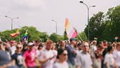 LGBTQIA pride parade. Gay transgender and non-binary people proudly...