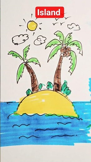 How to draw a island? sea drawing tutorials for beginners