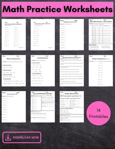 Math Worksheet Bundle | Addition, Subtraction, Multiplication, Division, Place Value Activities | Printable PDF - Etsy Australia