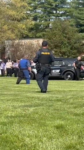 When the K9 demo goes FULL SEND…This Springfield Township officer thought he was just doing a routine “bite-work” demonstration….until the decoy in the stars-and-stripes suit decided to turn it into an all-out wrestling match on the grass! 😂