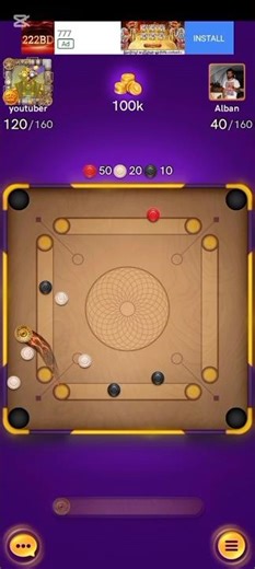 100k coin gameplay in fair opponent noob#carrompool #gaming #gameplay