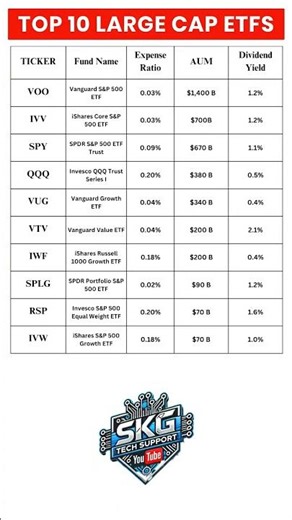 TOP 10 LARGE CAP ETFS #etf #top10etf #sharemarket #investment #technews #insideetfs #techfund