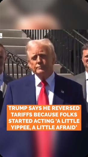 Trump says people got “yippy” — pauses global tariffs amid $9 TRILLION market panic Here’s the breakdown: • $9T lost from markets 📉 • Bond yields rising 📈 = Recession fears 😰 • Trump: “They were getting a little yippy, a little afraid” 😳 • Blamed others, praised himself: “No other president would’ve done what I did” 🫡 • Chuck Schumer: “Gov’t by chaos” 🌀 Socials went wild “People do get yippy when $9T vanishes” 💸 “Now China just waits us out” 🛒 “Translation: Oligarchs told me to stop” 📞 