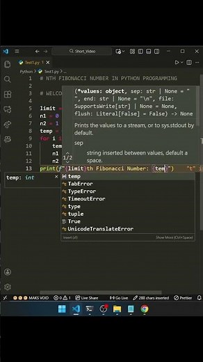nth fibonacci number in python | day - 67 #python #viral #trending #shorts #like #share #subscribe