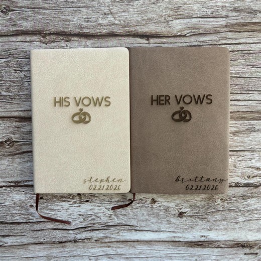Set of 2 Personalized Wedding Vows Books, His and Her Fake Leather Notebooks - Etsy