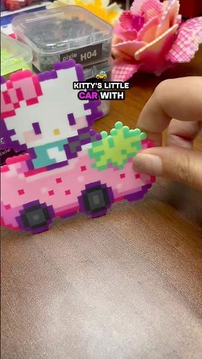 Hello Kitty Strawberry Car | Cute Pixel Art with Pixie Beads (2.6mm Mini Fuse Beads) #hellokitty